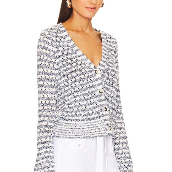 Veronica Beard Artura Cardigan Button Front Striped Blue White Size Small - $398 - Picture 12 of 16